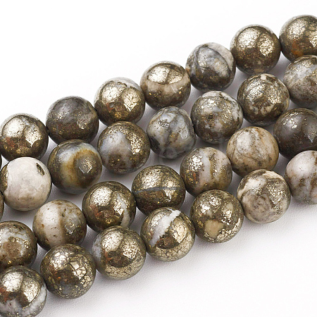 Natural Pyrite Beads Strands G-G839-01-10mm-1