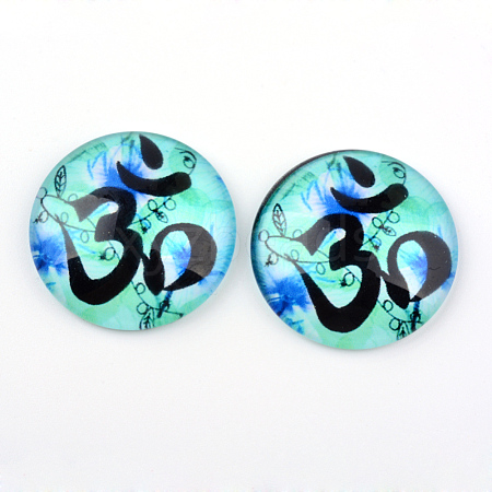 Yoga Theme Glass Cabochons X-GGLA-L011-25mm-20-1