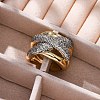 Brass Micro Pave Clear Cubic Zirconia Cuff Finger Rings for Women RJEW-C116-17G-1