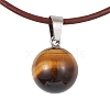 Natural Tiger Eye Round Pendant Necklaces NJEW-JN04478-01-1