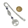 Tree of Life Feather Tibetan Style Alloy Pendant Bookmark with Cat Eye AJEW-JK00277-07-3