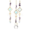 Natural Amethyst Chip & Brass Moon Hanging Suncatcher Pendant Decoration PW23041121729-3