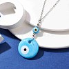 Light Sky Blue Glass Evil Eye Pendant Necklace with Alloy Cable Chains NJEW-JN04650-01-2