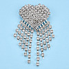 Crystal Rhinestone Heart with Tassel Lapel Pin JEWB-T002-27S-1