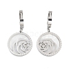 Left and Right Flat Round with Rose 304 Stainless Steel Shell Dangle Earrings EJEW-L283-070P-1