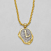 Brass Crystal Rhinestone Oval with Letter Pendant Necklaces FS-WG7CB6D-10-1