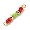 3Pcs Glass Seed Beads & Brass Rondelle Beaded Connector Charms PALLOY-JF03294-02-4