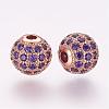 Brass Micro Pave Cubic Zirconia Beads ZIRC-F054-15RG-01-1