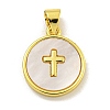 Rack Plating Brass Pave Nature Shell Cross Pendants KK-C074-34G-1