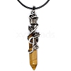 Metal Rose Flower Wrapped Pointed Natural Tiger Eye Bullet Pendant Necklaces PW-WG450FA-09-1