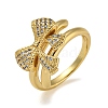 Bowknot Brass Micro Pave Clear Cubic Zirconia Double Rings RJEW-Z050-25G-2