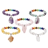 5Pcs 5 Styles Raw Rough Mixed Gemstone Charm Bracelets BJEW-JB10298-1