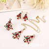 Christmas Tree Alloy Rhinestone Pendant Necklaces & Stud Earrings & Rings & Brooch Sets WG792CD-05-1