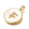 Rack Plating Brass Micro Pave Clear Cubic Zirconia Pendants with Shell KK-M309-42G-F-3