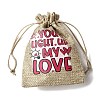 12Pcs 4 Styles Valentine's Day Printed Rectangle Burlap Cloth Packing Pouches ABAG-U006-02D-4