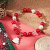 Natural Dyed Mashan Jade & Quartz Crystal Round Beaded Stretch Bracelet with Alloy Enamel Christmas Tree Charms BJEW-TA00266-2