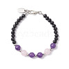 Natural Rose Quartz & Glass Round Beaded Bracelets for Women BJEW-JB12210-02-2