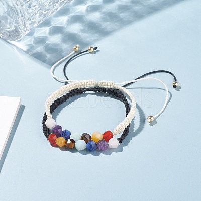Chakra Nylon Cord Braided Bead Bracelets Set BJEW-JB07251-1