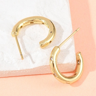 C-Shaped Brass Clear Cubic Zirconia Stud Earrings EJEW-A156-10A-G-1