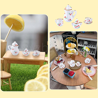 Cherry Pattern Mini Ceramic Tea Sets AJEW-TA0003-48-1
