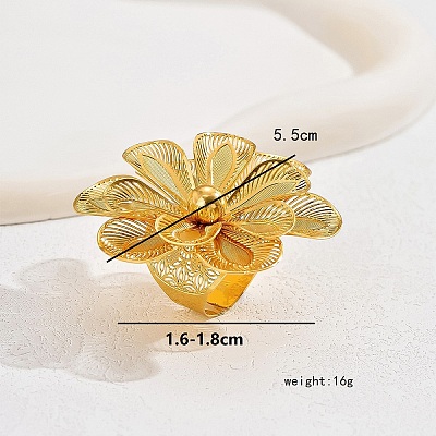 Elegant Hollow Flower Iron Cuff Rings for Bride Lady Daily Vacation Gift KR3281-1