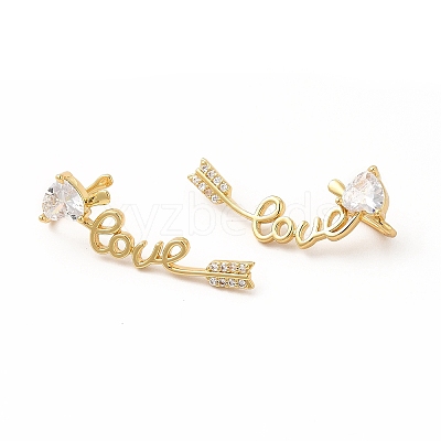 Rack Plating Brass Micro Pave Cubic Zirconia Stud Earrings for Women EJEW-H091-31G-1