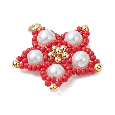 Glass Seed Beaded Star Pendants PALLOY-MZ00524-1