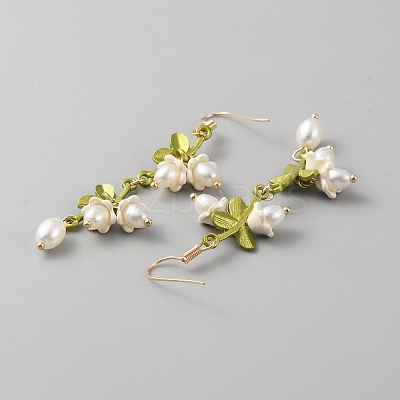 Plastic Pearl Beaded Flower of Life Dangle Earrings EJEW-WH0017-56B-1