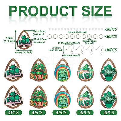 Saint Patrick's Day DIY Wood Teardrop Earring Making Kit DIY-TA0009-12-1