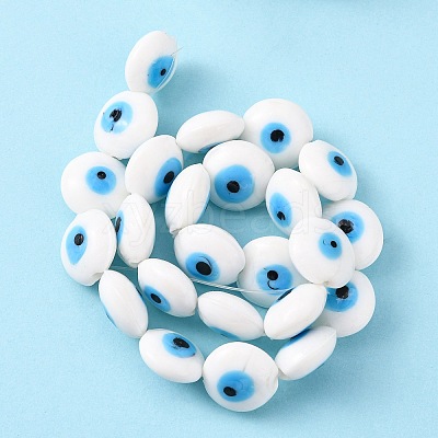 Flat Round Evil Eye Lampwork Bead Strands LAMP-R118-07-1