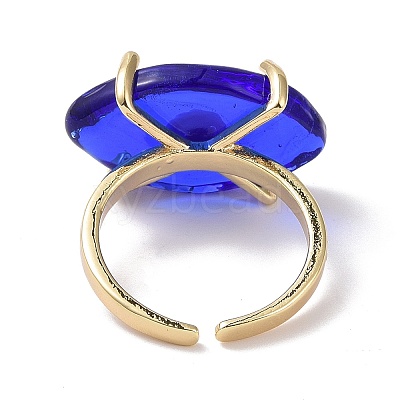 Lampwork Oval with Evil Eye Open Cuff Ring RJEW-I086-13G-01-1