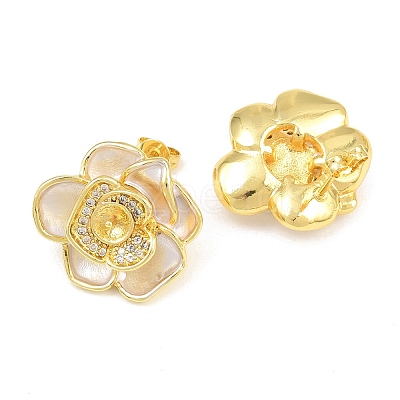 Brass Micro Pave Cubic Zirconia Stud Earring Findings CU-CBAA5EE-04G-02-1
