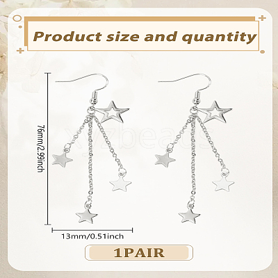 1 Pair Brass Star Tassel Dangle Earrings EJEW-LP0007-113P-1