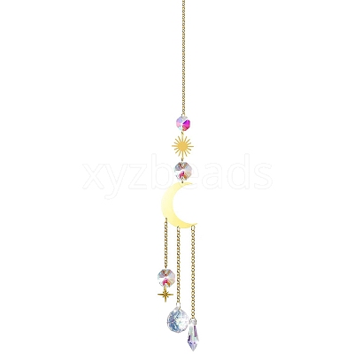 Glass & Brass Pendant Decorations HJEW-PW0002-05D-1