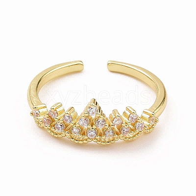 Clear Cubic Zirconia Crown Open Cuff Ring RJEW-B028-22G-1