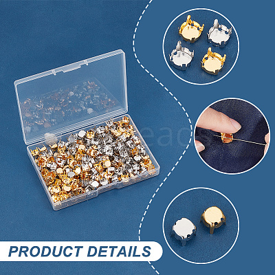 280Pcs 2 Colors 201 Stainless Steel Sew on Prong Settings STAS-UN0051-88-1