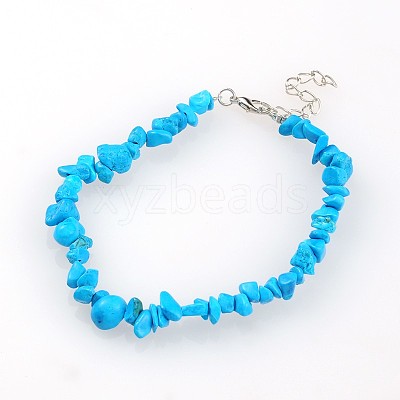 Mixed Gemstone Chips Beaded Anklets AJEW-AN00063-1