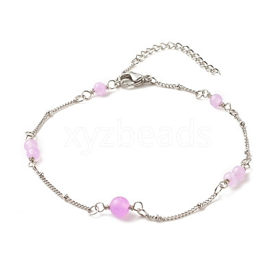 Natural Dyed White Jade & Malaysia Jade Anklets for Women AJEW-AN00476-1