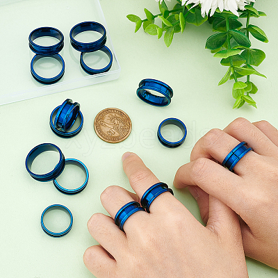 14pcs 7 size Unisex Stainless Steel Grooved Finger Ring Sets RJEW-UN0002-65BL-1