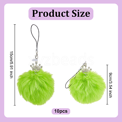 10Pcs Handmade Imitation Rex Rabbit Fur Pompom Ball Mobile Straps HJEW-OC00071-1
