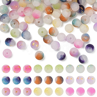270Pcs 9 Colors Frosted Baking Paint Crackle Glass Beads with Glitter Powder DGLA-YW0001-34-1