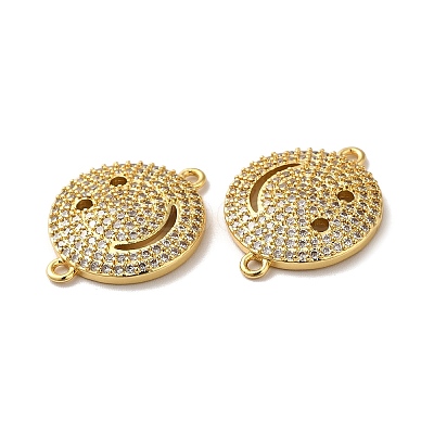 Eco-Friendly Rack Plating Brass Micro Pave Clear Cubic Zirconia Connector Charms KK-F853-31G-1