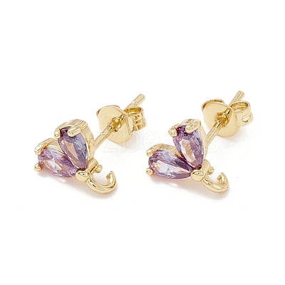Rack Plating Brass Cubic Zirconia Stud Earrings Findings MAK-I684-10G-RS-1