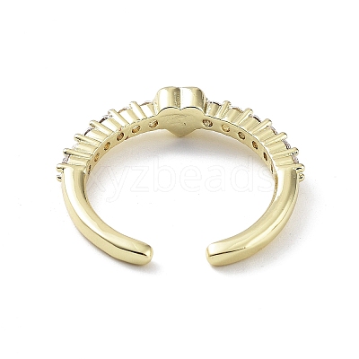 Heart Rack Plating Brass Micro Pave Clear Cubic Zirconia Open Rings RJEW-D020-12G-1