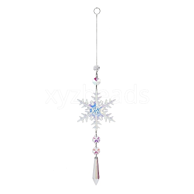AB Color Glass Snowflake Pendant Decorations AJEW-Q144-02P-03-1