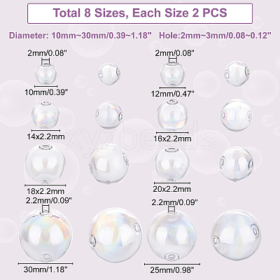 16Pcs 8 Style Handmade Two Holes Blown Glass Globe Beads FIND-PH0004-63-1