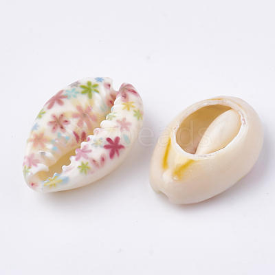 Printed Natural Cowrie Shell Beads X-SHEL-S274-27I-1