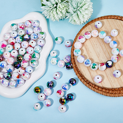 112PCS 8Colors UV Plating Rainbow Iridescent Acrylic Beads OACR-DC0001-21-1