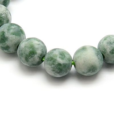 Frosted Natural Green Spot Jasper Round Bead Strands G-M064-6mm-10-1