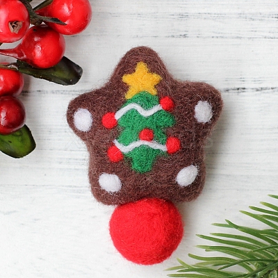 Christmas Theme Star Brooch Cactus Needle Felting Kit DIY-K055-02-1